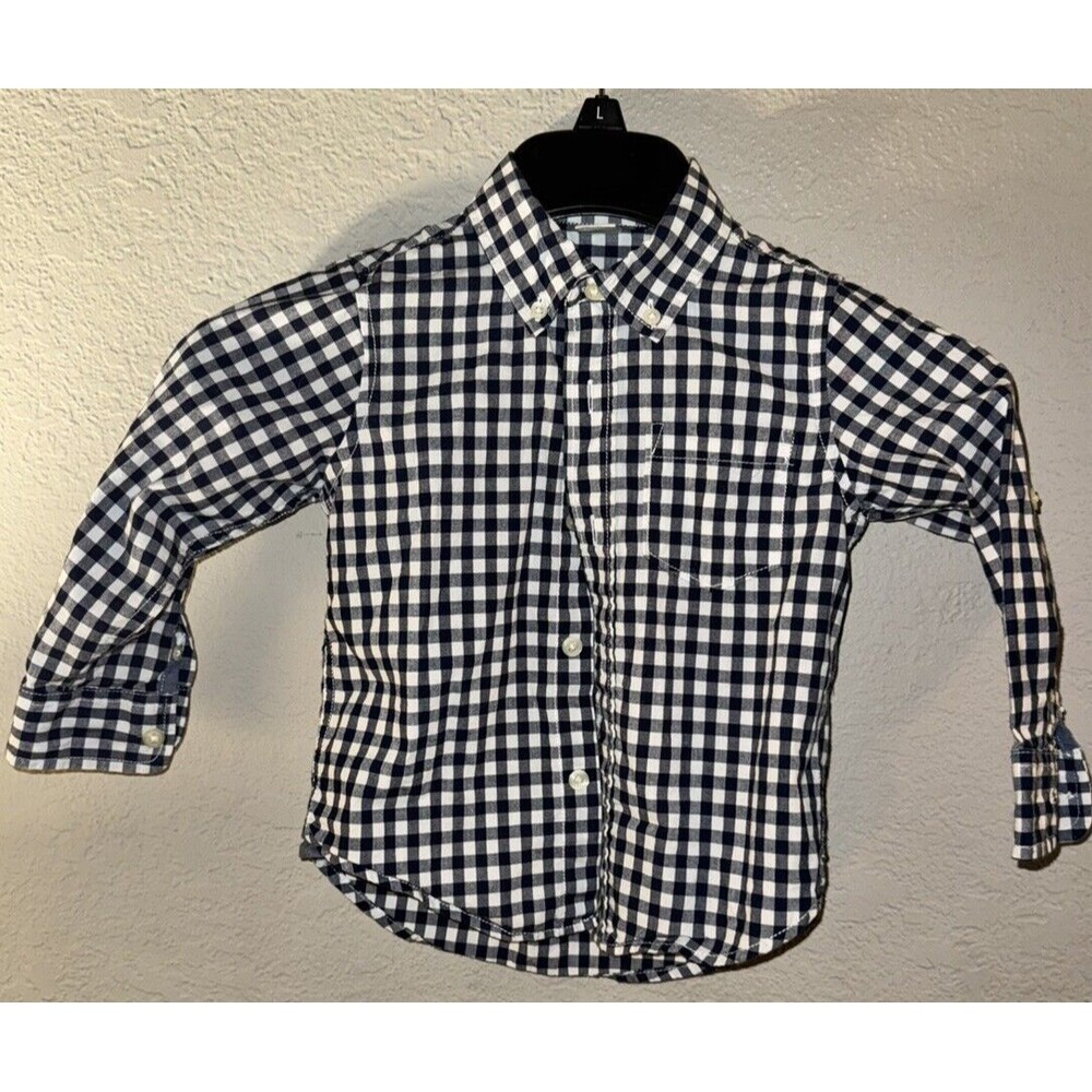 GAP Kids Boys Plaid Navy  White Long Sleeve Button Down Shirt Size Toddler 3 Yrs
